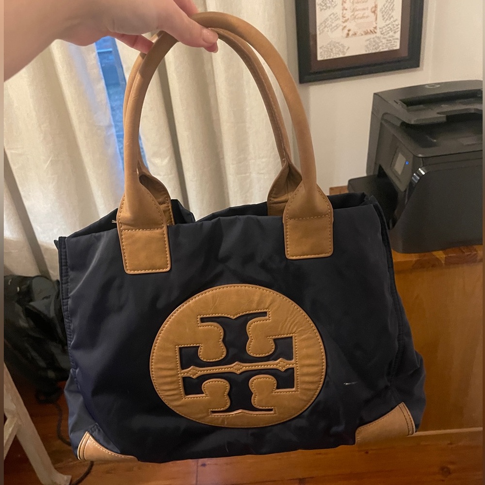 Large Navy Nylon Tory Burch Tote Bag